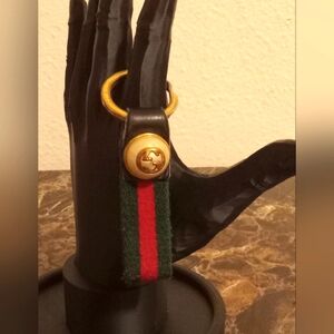 Gucci Keychain w/ Red & Green Stripe, black leather